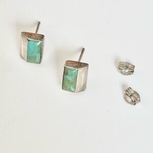 Southwestern (Navajo?) 925 sterling silver signed turquoise pierced earrings